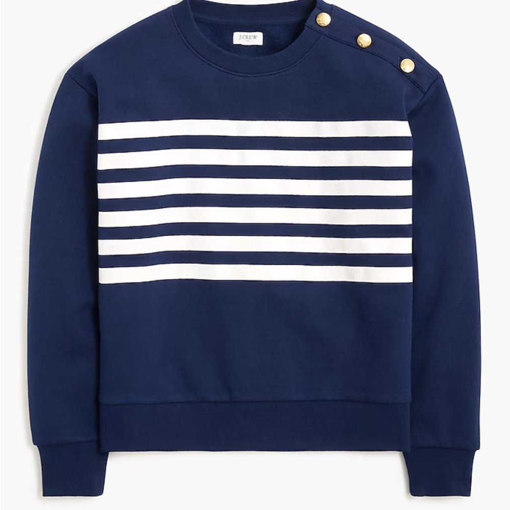 J. Crew Navy and White Striped Sweatshirt with Gold Accents